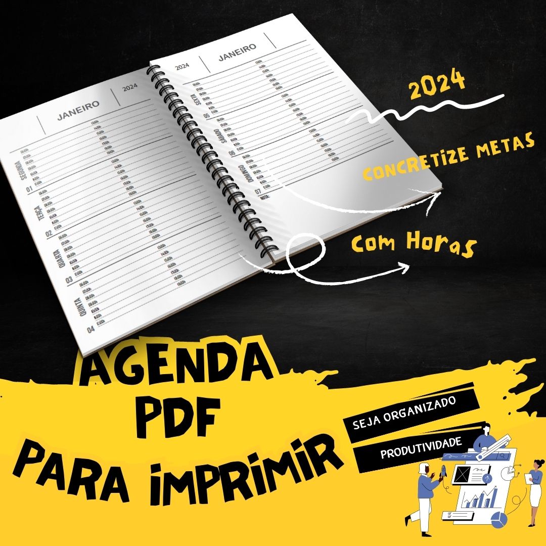 Miolo de Agenda Semanal 2024 com horas para imprimir Modelo de Agenda