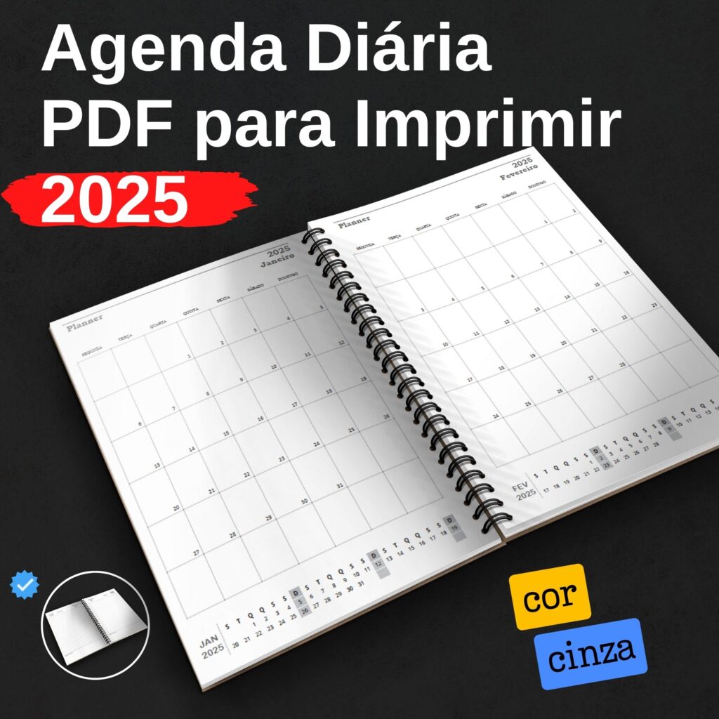 Miolo de Agenda 2025 para Imprimir Diária Cinza sem Horas - Modelo de ...