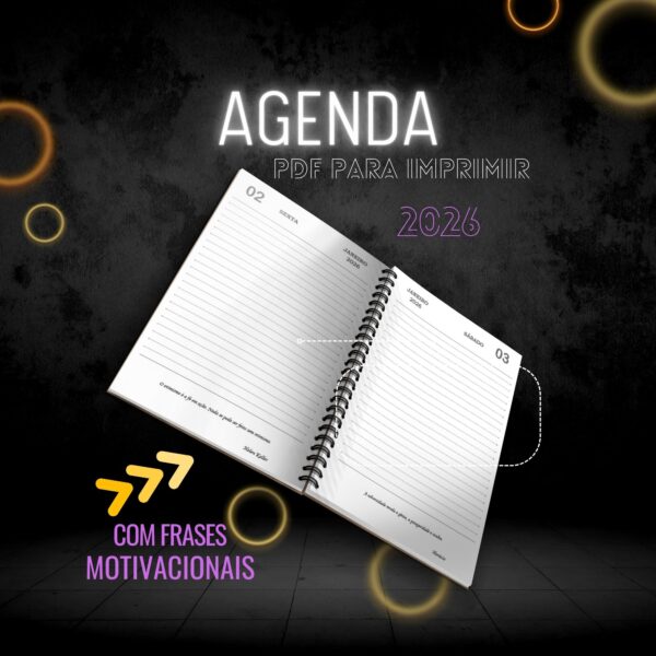 Agenda Diária 2026 com Frases Motivacionais + 40 capas de brinde