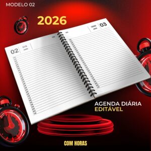 Miolo de Agenda Editável 2026 Coreldraw Diária M02 com Horas