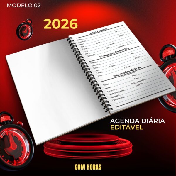 Miolo de Agenda Editável 2026 Coreldraw Diária M02 com Horas - Imagem 2