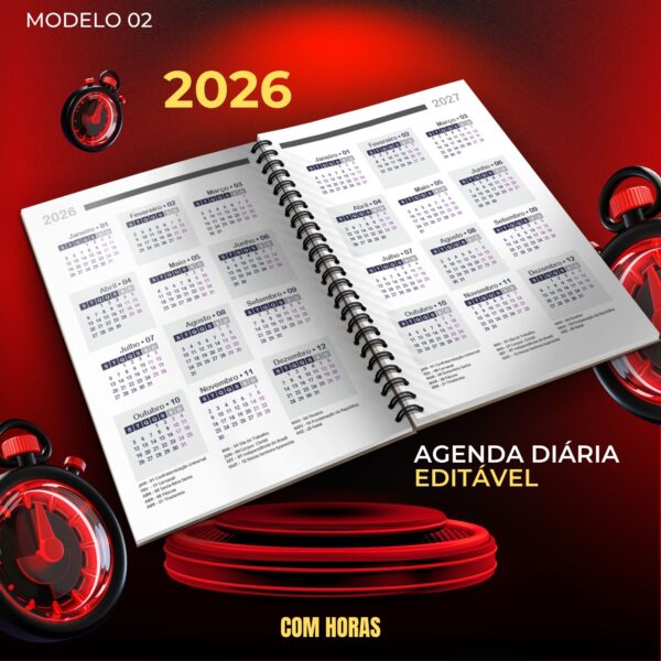 Miolo de Agenda Editável 2026 Coreldraw Diária M02 com Horas - Imagem 3