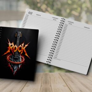 Agenda 2026 PDF para Imprimir Diária com Capa Rock Guitarra Círculo em Chamas