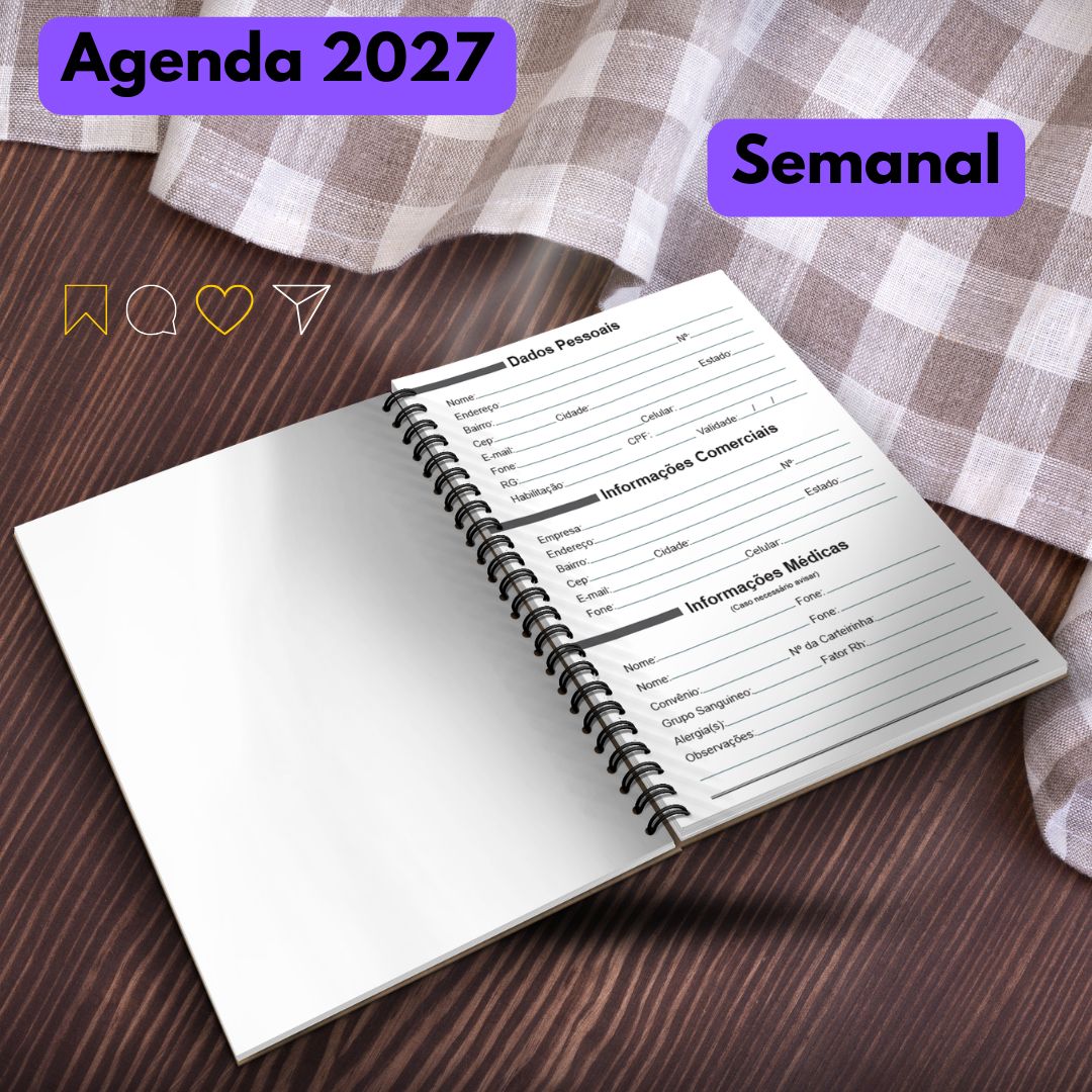 Agenda Semanal 2027 sem horas para imprimir - Imagem 2