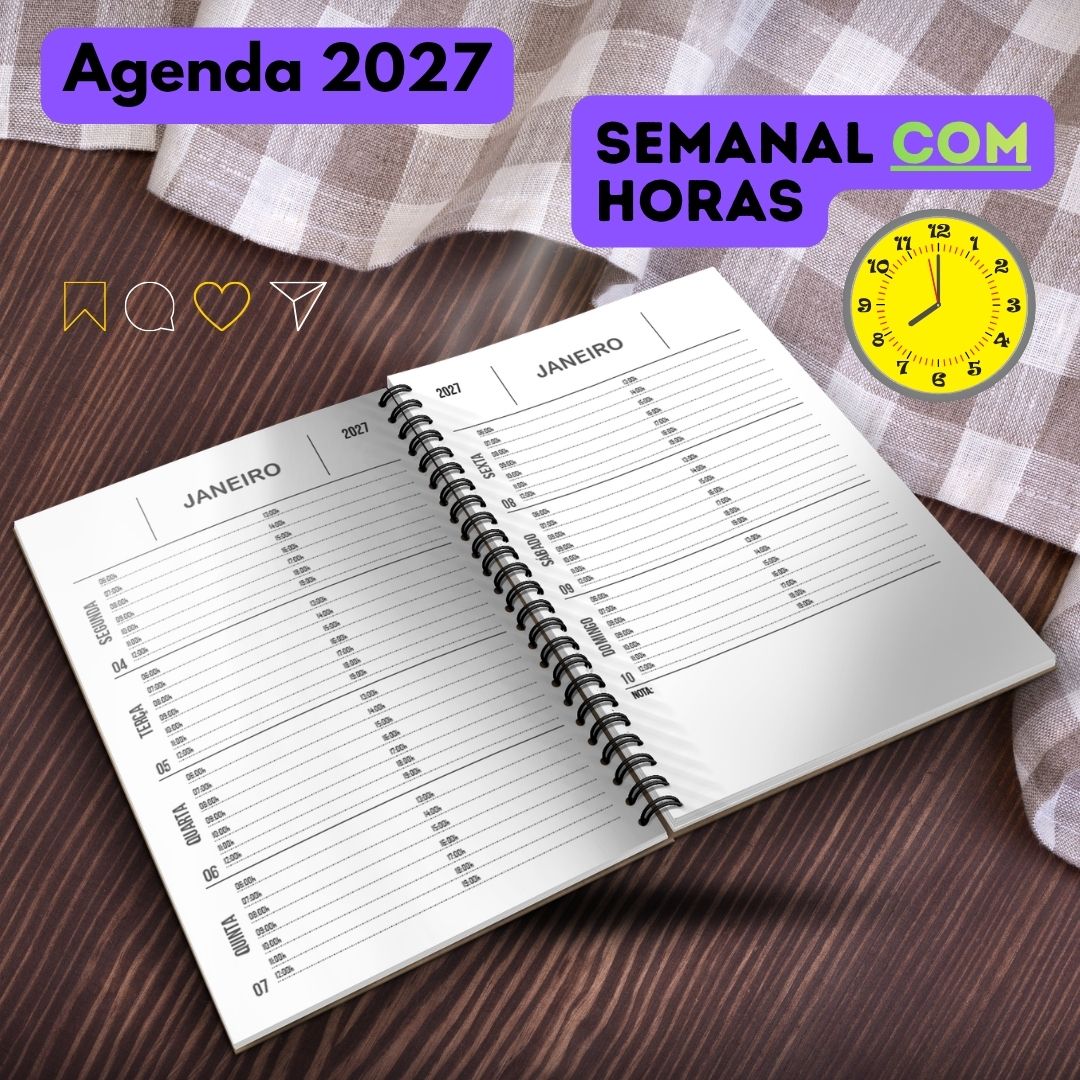 Agenda Semanal 2027 com horas para imprimir